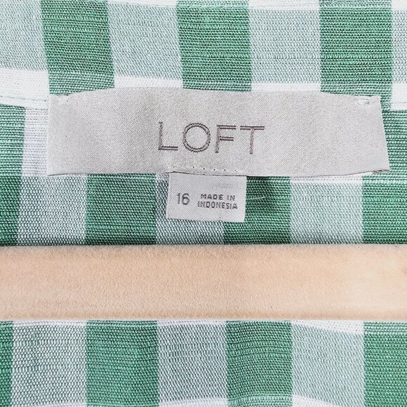 Loft Gingham Button Flare Dress Womens 16 Green White Cottage Country Western - Picture 3 of 13